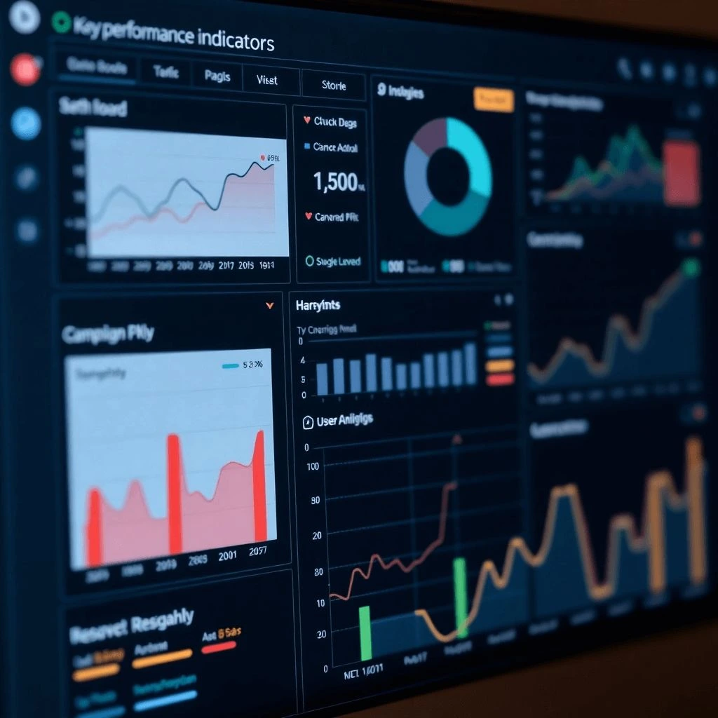 Interfaz de dashboard mostrando diversas métricas de SEO. 